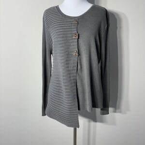Putorti‎ Sweater Womens XL Gray Contrast Ribbed Knit Buttons Asymmetric Artsy